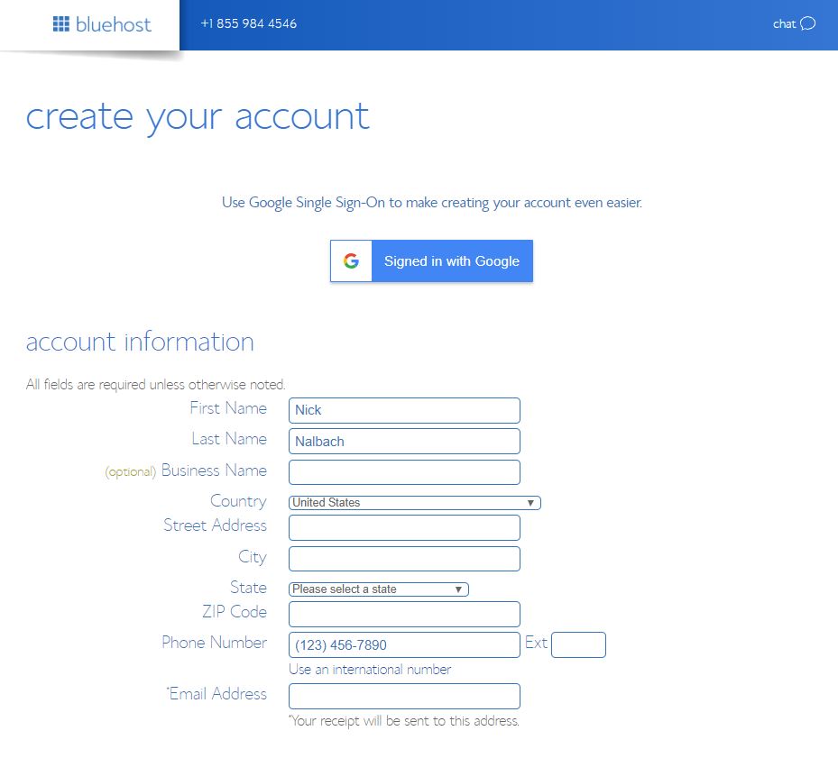 Bluehost Login/Create Your Acount Page.