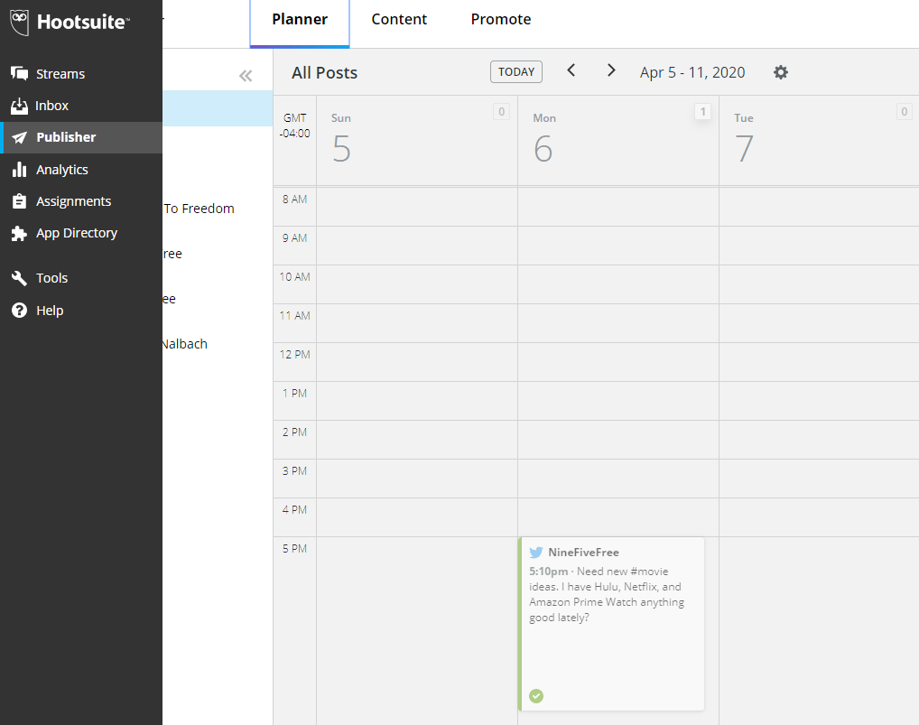 Hootsuite calendar showing which social media posts have been scheduled.