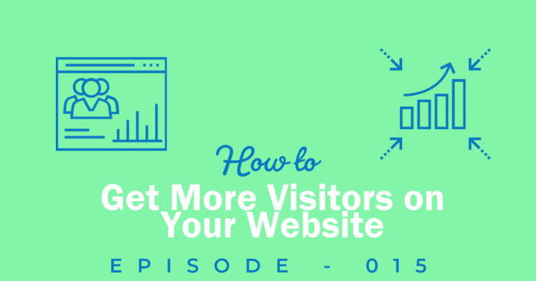 Podcast title with clip art images showing a website screen and chart to show the increase in website traffic