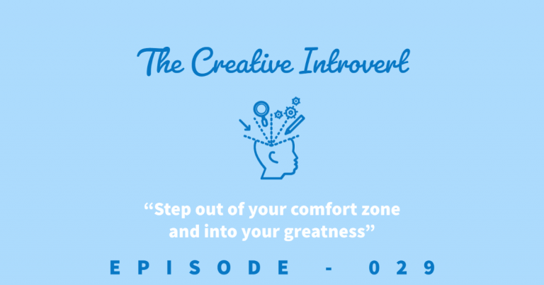 Title of the episode The Creative Introvert with a clip art head with gears and pencils coming out of the top of the head
