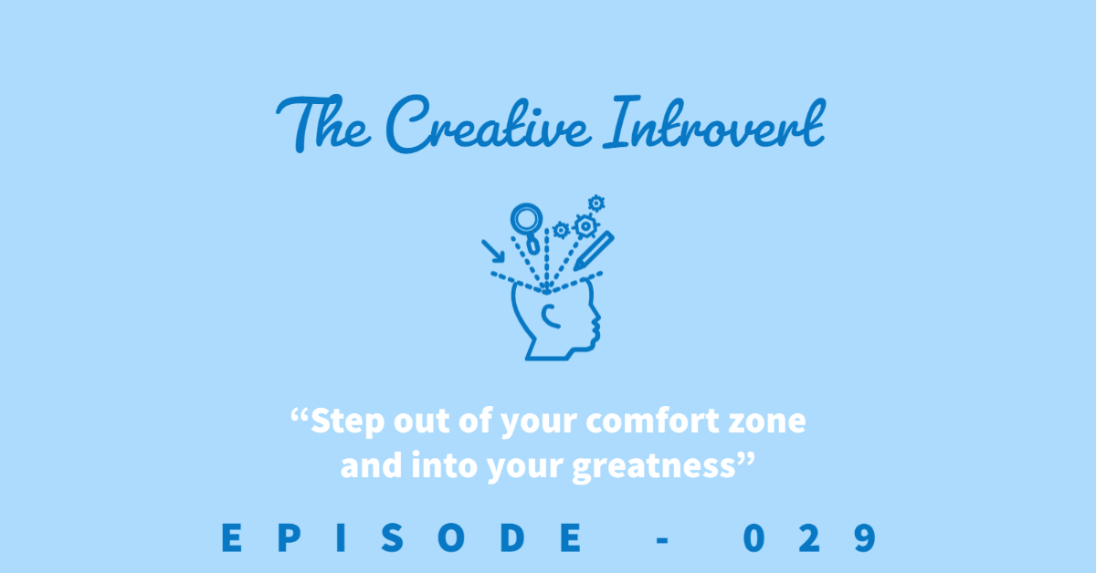Title of the episode The Creative Introvert with a clip art head with gears and pencils coming out of the top of the head