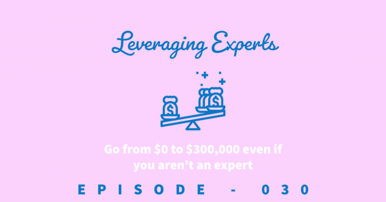 Title of the podcast episode about leveraging experts. Clip art image with a scale and money on each end of the scale.