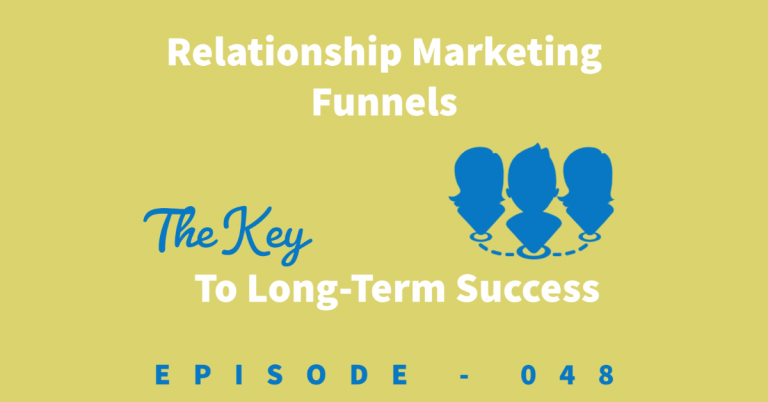 Relationship marketing funnels podcast episode. Image shows 3 characters all connected to represent the relationship between them.