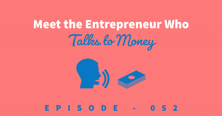 Person talking to money with episode title