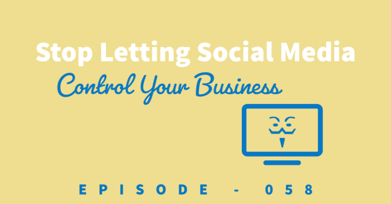 Title of podcast: Stop letting social media control your business. Has a clip art image of a computer screen with a "hacker face" on the screen.