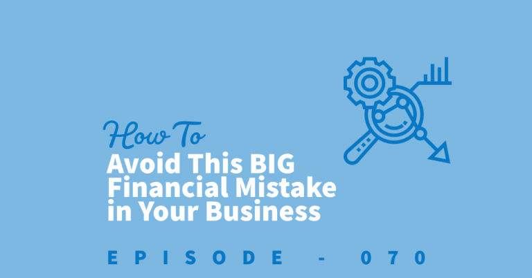 Avoid this biggest financial mistake in your business. Shows an image of a magnifying glass, gear, bar chart, and a bar trending downwards.