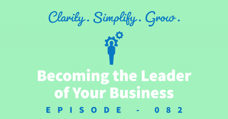 Becoming a leader in your business. Podcast title with the image of a person with gears around their head.