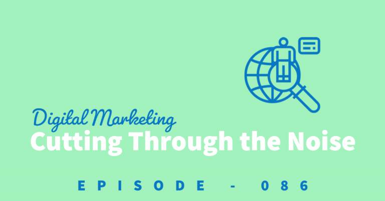 cutting through the digital marketing B.S. with James Hipkin. Image of a man inside a magnifying glass and a globe to represent the world wide web / internet