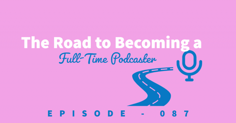 A winding road leading to a podcast microphone representing the road to becoming a full-time podcaster.