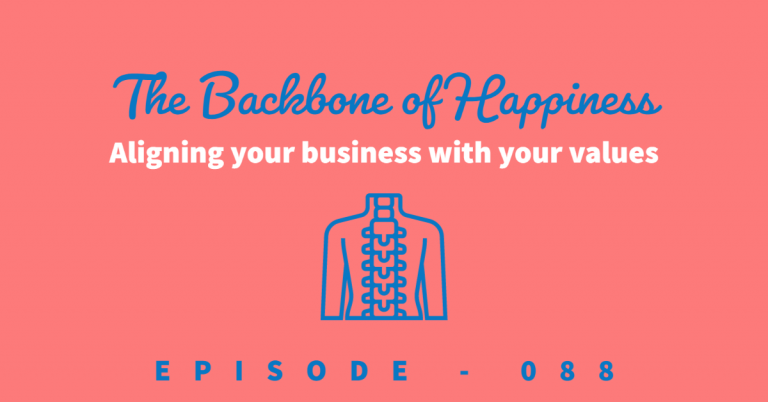 The backbone of happiness episode title with a back and a spinal cord to show alignment with values.